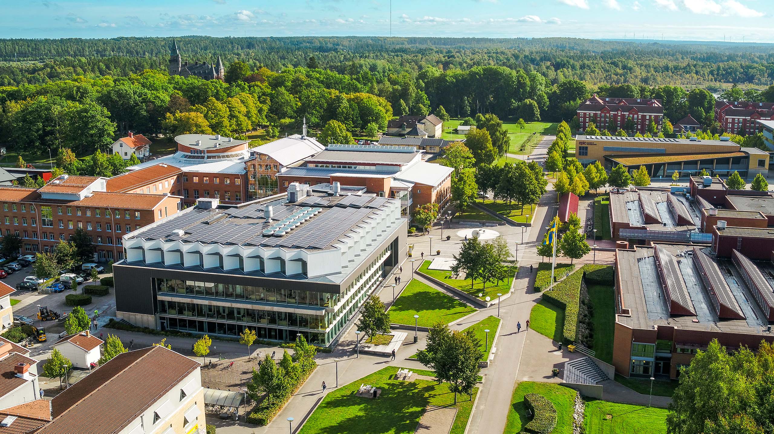 Flygbild över Campus Växjö