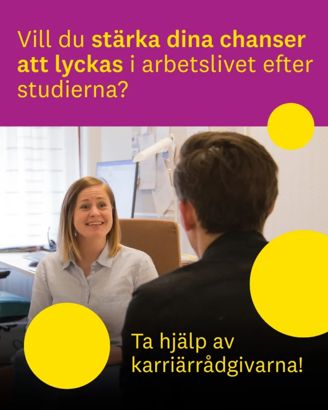 Med sommaren runt hörnet närmar sig examen för många – en tid full av förväntan, men ibland också osäkerhet. Vad händer efter studierna? Hur tar man första steget ut i arbetslivet?
🤔
Även om det kan kännas läskigt och som ett stort steg att ta vill vi påminna dig om att du är långt ifrån ensam och att det finns stöd att få. 
💛
Hos Karriärcenter kan du få hjälp med allt ifrån att fixa ditt CV och skriva personligt brev till att snacka karriärmöjligheter och mycket mer. 
💼

👉 Boka din tid här: vagledninglnu.onlinebooq.se