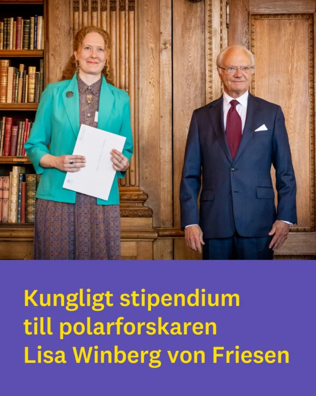 Igår tilldelades Lisa Winberg von Friesen, forskare i ekologi vid Linnéuniversitetet, ett stipendium på 100 000 kronor från Konung Carl XVI Gustafs 50-årsfond för vetenskap, teknik och miljö vid en ceremoni på Kungliga slottet i Stockholm. Stipendiet delas ut till unga, lovande forskare som forskar om hållbar användning av naturresurser och bevarande av biologisk mångfald.

– Att tilldelas detta stipendium är en stor ära! Det är jätteroligt att det finns stöd för oss yngre forskare, det ger en framtidstro till att kunna fortsätta verka inom svensk forskning, säger Lisa Winberg von Friesen.

Lisas forskning handlar om att förstå kopplingar mellan havets biologiska mångfald av mikroorganismer, havets funktion och jordens klimat. Mikroorganismer som bakterier och alger spelar en avgörande roll i hur havet fungerar. De reglerar bland annat mängden näringsämnen och hur mycket koldioxid som kan tas upp från atmosfären. Mer specifikt studerar Lisa Winberg von Friesen de minska växtplanktonen i Norra ishavet.

– Detta stipendium skapar en möjlighet för mig att fortsätta utvecklas som forskare. Det kommer att finansiera delar av en expedition till Norra ishavet i höst, där jag deltar ombord på den tyska isbrytaren RV Polarstern. Med stöd av bidraget kommer jag kunna samla in prover som jag sedan kommer att analysera i Kanada med nya samarbetspartners.

Expeditionen i höst går till två områden norr om Grönland som mycket sällan besöks: Lincolnhavet och Wandelhavet. Dessa regioner är viktiga för förståelsen av det arktiska ekosystemet, eftersom de har den äldsta kvarvarande havsisen.

– Vi kommer även att gå in i flera stora fjordar där Grönlandsisen kommer ner och möter havet, för att förstå hur den ökande avsmältningen påverkar havet, säger Lisa Winberg von Friesen.

Foto: Karin Boo, Kungahuset.