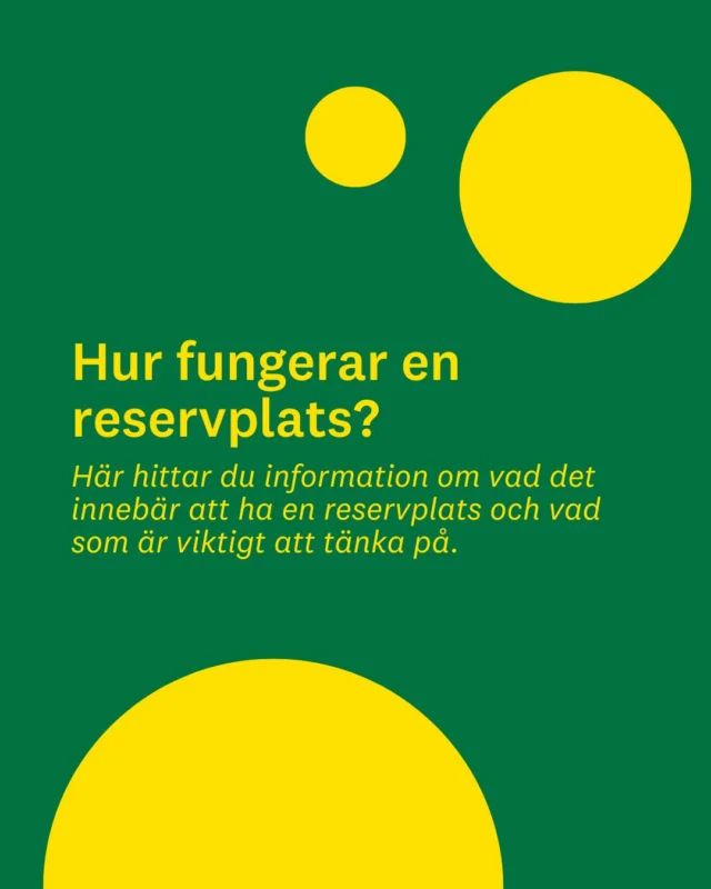 Vad innebär det egentligen att bli tilldelad en reservplats? 🤔 

Här hittar du lite snabb information om hur det fungerar, vad du behöver göra och vad som händer framöver. Undrar du något annat? Ställ din fråga här i kommentarerna! 💛