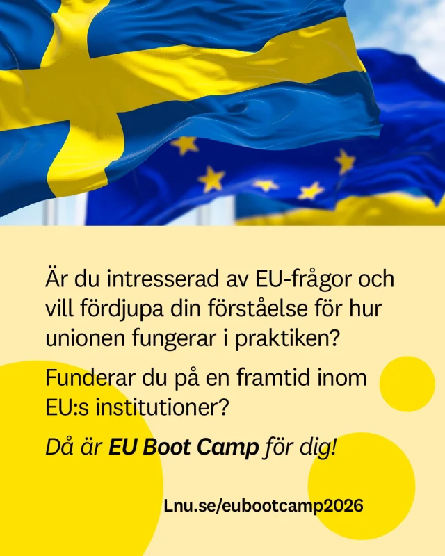 Drömmer du om en karriär i Bryssel – eller vill du bara förstå EU bättre?

EU Boot Camp är tillbaka på Linnéuniversitetet i Växjö den 24–28 augusti 2026! Under en intensiv vecka får du fördjupa dig i EU:s institutioner, beslutsprocesser och karriärmöjligheter tillsammans med ledande experter, tjänstepersoner och personer med erfarenhet från EU:s institutioner. 

✨ Du får:
• Ökad kunskap om hur EU fungerar i praktiken
• Insikter om karriärvägar inom EU-systemet
• Träning inför EU:s uttagningsprov (Concours)
• Möjlighet att bygga värdefulla nätverk med studenter och yrkesverksamma från hela Sverige 

Oavsett om du är student eller yrkesverksam är EU Boot Camp en unik möjlighet att ta nästa steg mot en framtid i Europa.

📍 Växjö | 24–28 augusti 2026
Läs mer och anmäl dig på Lnu.se.

#EUBootCamp #EUKarriär #Linnéuniversitetet #EUCareers #Bryssel #Europastudier #Karriärutveckling #EU #Växjö