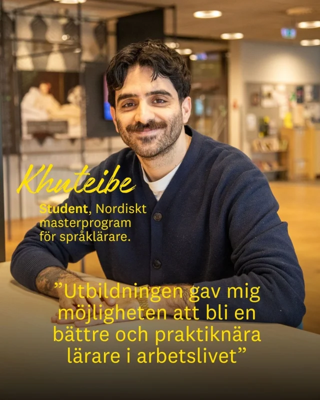 Khuteibe ville utvecklas som språklärare – och valde att plugga vidare på distans.

Idag arbetar han som legitimerad ämneslärare i svenska som andraspråk och engelska. Genom Nordiskt masterprogram för språklärare vid Linnéuniversitetet fick han möjlighet att kombinera studier med jobbet som lärare.

– Att plugga på distans kräver en viss kompetens och närvaro. Det kräver disciplin att själv kunna ansvara för när jag ska studera och hur jag ska studera, säger Khuteibe.

För honom har utbildningen bidragit till nya perspektiv på undervisning, mångkultur och rollen som språklärare.