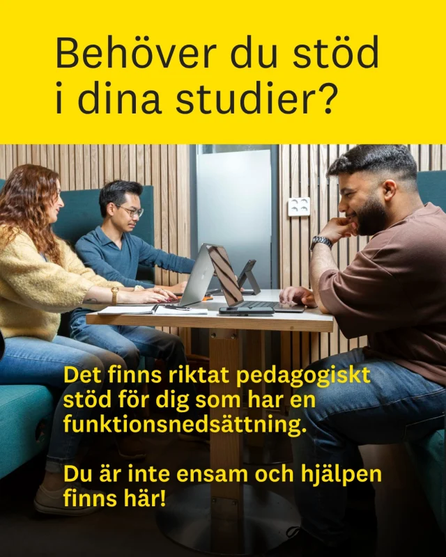 Har du en funktionsnedsättning och behöver stöd i dina studier? Som student vid Linnéuniversitetet kan du få pedagogiskt stöd för att skapa mer likvärdiga studieförutsättningar.

Exempel på stöd:
✔️ Anpassad tentamen (som längre tid eller att skriva med dator)
✔️ Digitalt anteckningsstöd 
✔️ Mentorstöd – hjälp med struktur och planering
✔️ Teckenspråks- eller skrivtolk

Informationsträffar om riktat pedagogiskt stöd:
📍 8 september i Växjö
📍 9 september i Kalmar
Under träffen medverkar bland annat samordnare, personal från studenthälsan och texthandledare. Ingen anmälan behövs.

💻 Digitalt: onsdag 16 september kl. 15.00-16.00. Mer information hittar du på Lnu.se

👉 Stödet gäller dina studier – för annat stöd (t.ex. assistans) kontaktar du kommunen eller regionen.

📍 Läs mer om stödet och hur du ansöker via Lnu.se
Du är inte ensam – vi finns här för att hjälpa dig! 💛