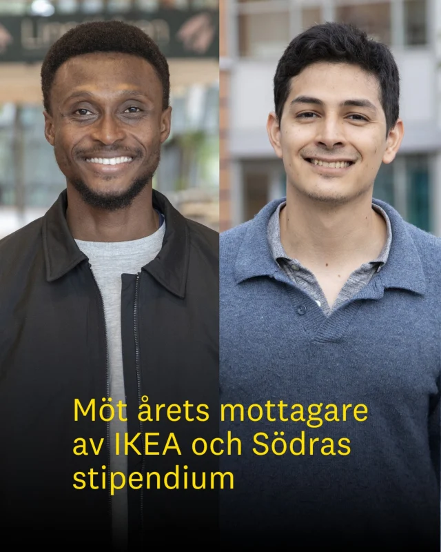 Årets IKEA och Södra-stipendium tilldelades Eugene Mawunyo Ahiaveh från Ghana och Sebastián Zenteno från Mexiko. Stort grattis!🥳👏

Varje år ger IKEA och Södra-stipendiet internationella studenter möjlighet att läsa ett av de masterprogram som är knutna till The Bridge vid Linnéuniversitetet.

– För mig innebär IKEA och Södra-stipendiet att jag kan fokusera helt på mina studier och få ut så mycket som möjligt av utbildningen utan att behöva oroa mig så mycket för hur jag ska finansiera den, säger Eugene, som läser masterprogrammet Skogsbruk för grön hållbar utveckling.

Sebastián, som läser masterprogrammet Innovation med inriktning mot teknik, berättar varför han valde Linnéuniversitetet:

– Campus som en ”studentstad” är unikt i Sverige, men jag blev ännu mer imponerad av utbildningens innehåll. Jag har inte hittat något annat program som kombinerar tre fakulteter. Jag tror att det här unika upplägget lär dig hur innovation fungerar i en verklig och komplex miljö, vilket var precis vad jag sökte.